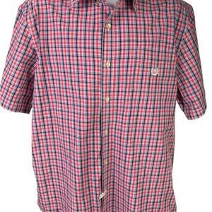 Chaps Ralph Lauren Easy Care Men XL Button Red Blue Short Sleeve Shirt — 018